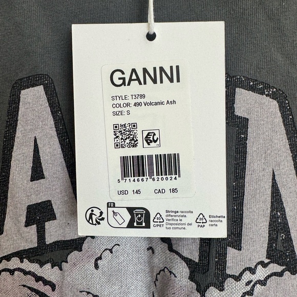 GANNI Lamb Short Sleeve Have a Nice Day T-Shirt in Volcanic Ash Grey size small - Picture 3 of 7